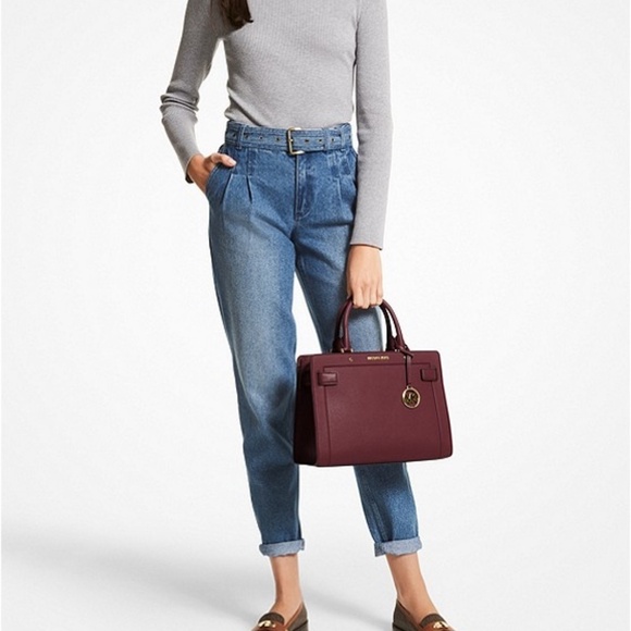 New Michael Kors Rayne Medium Saffiano Leather Satchel in Color Merlot - Picture 3 of 11